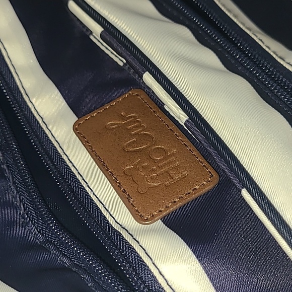 Hip Cub Navy and White Striped Bag with Brown Accents - Picture 2 of 11